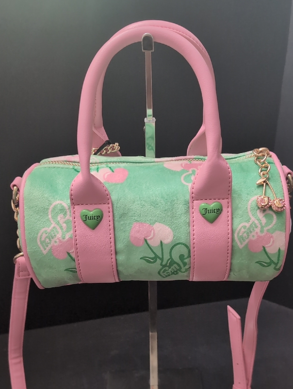 NWT,Juicy Couture 'Retro Juicy Cherry's Green/Pink Mini Barrel Bag. - Picture 8 of 14